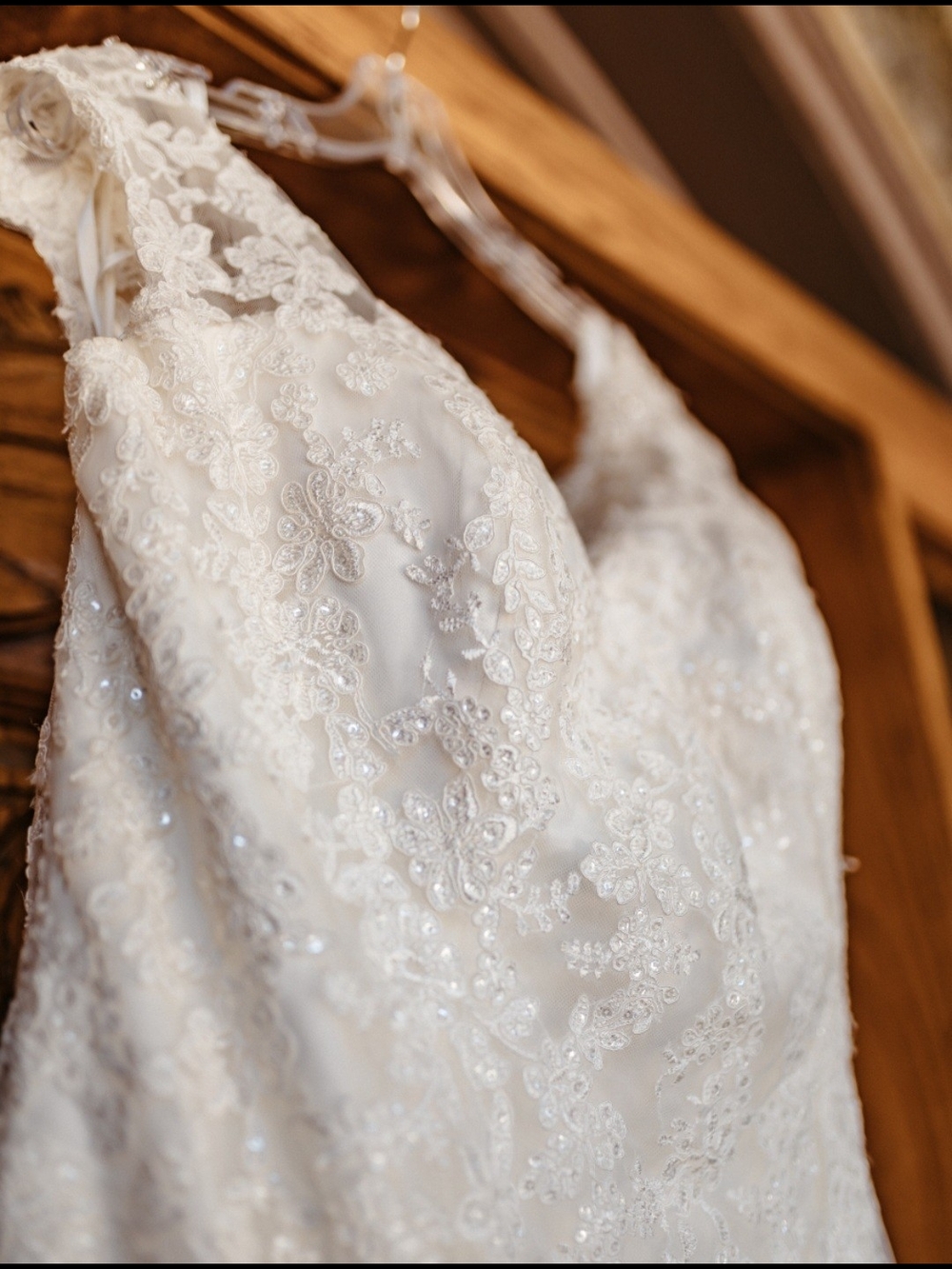 Lace V-Neck Bridal Gown in Ivory with Button Back - Picture 5 of 7
